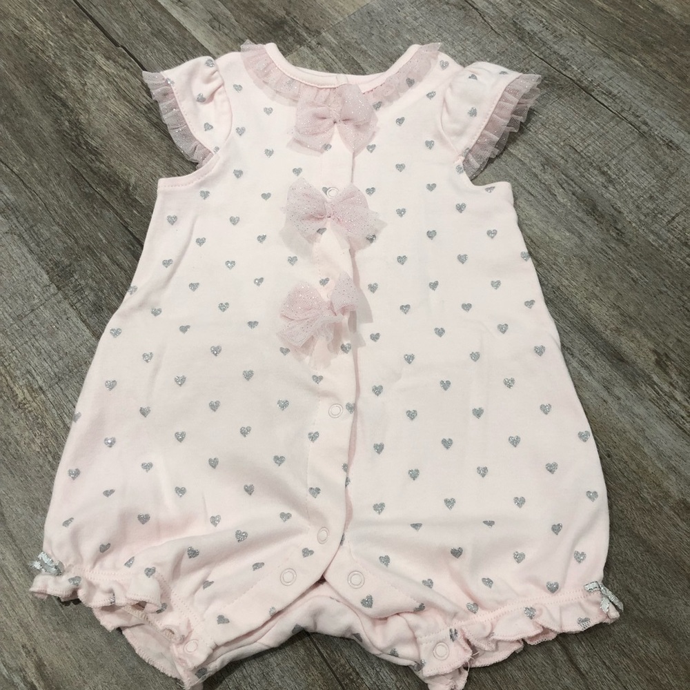Little Me Pink & Silver Polka Dot Romper Size 9 Months